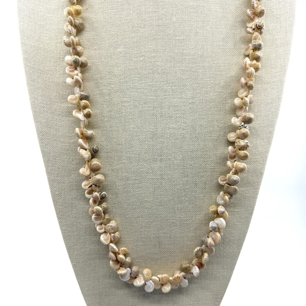 Natural Spiral Seashell Cluster Long Necklace Cream Coastal Boho Statement Gift